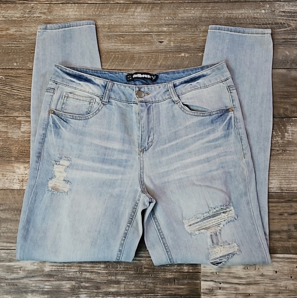 Dollhouse 13 Charley High-Rise Distressed Light Blue Jeans Juniors 13 RN114542 - Picture 4 of 14